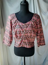 Pink Green Brown Cotton Choli Blouse Patterned Button Front Tie Back Women