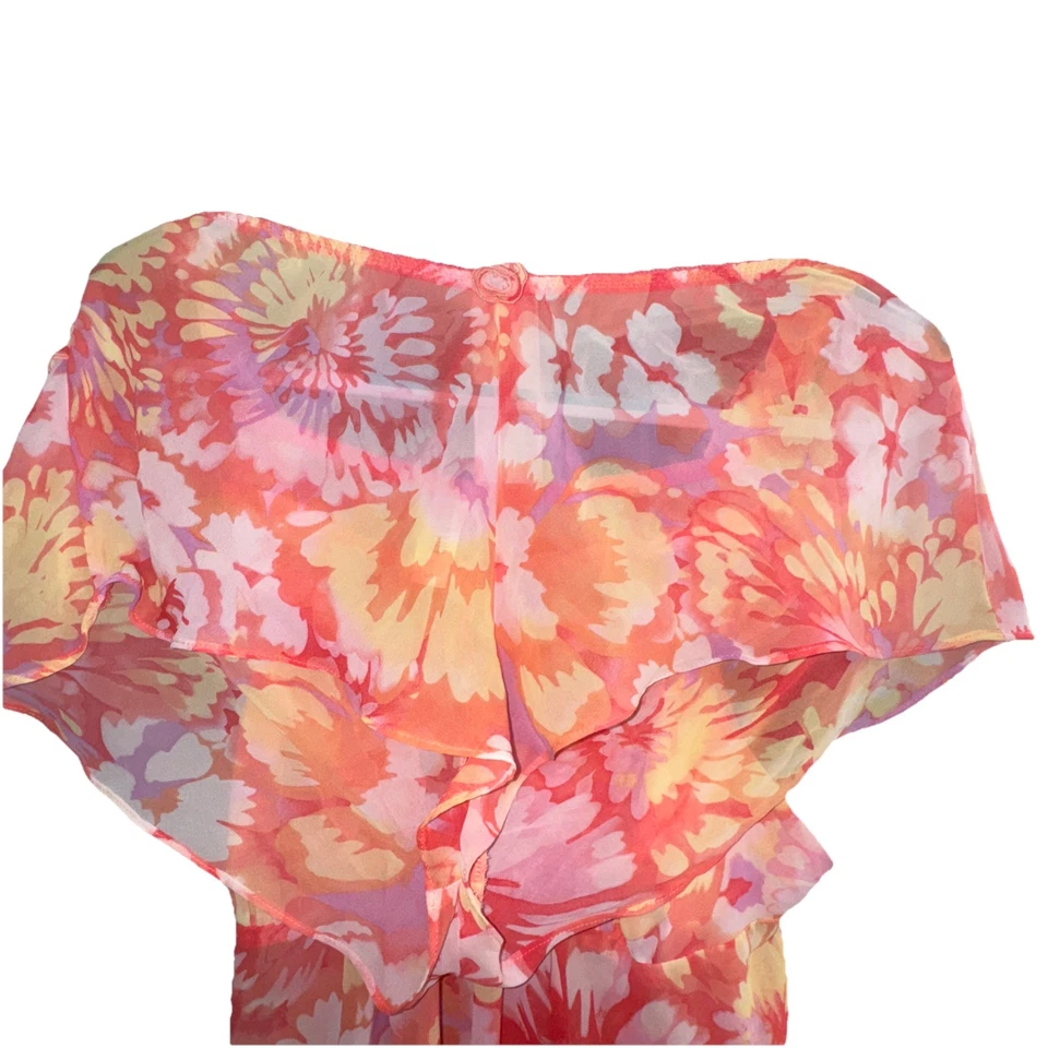 Conjunto de pijama para mujer Ambrielle floral semi transparente con volantes talla 20 2XL Foto 4 de 4