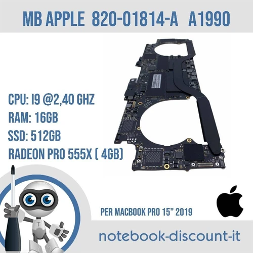 Scheda Madre APPLE A1990  820-0814-A  Cpu i9  Ram 16gb DDR4 SSD 512gb Radeon GPU