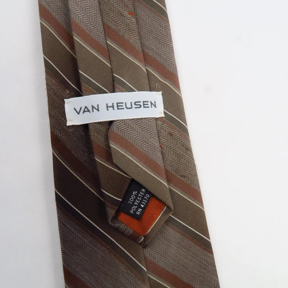 Винтажный коричневый галстук Van Heusen из 100% полиэстера в полоску 55 x 3 дюйма ретро 70-е 80-е - Изображение 3 из 4