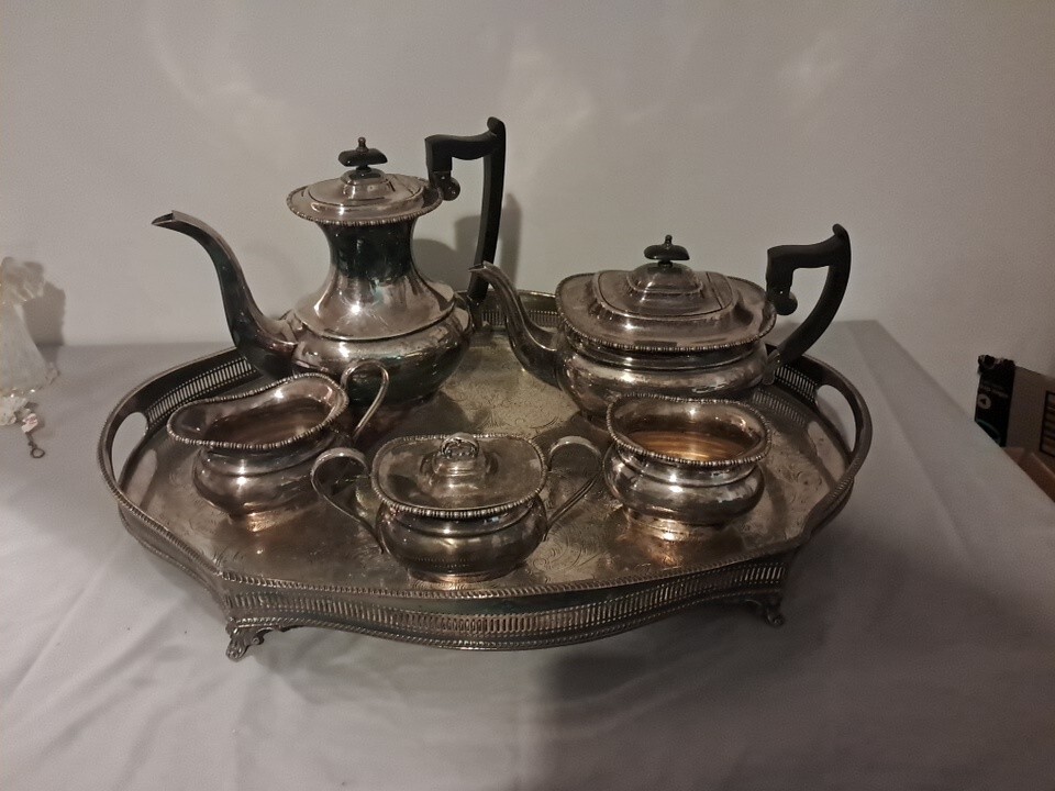Viniers Of Sheffield silver plate 5 piece tea set w/tray | eBay