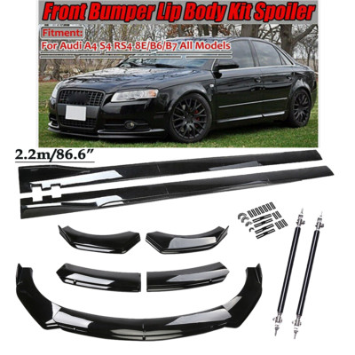 For Audi A4 S4 A5 8E B6 B7 Front Bumper Lip Splitter Spoiler Glossy Black Side