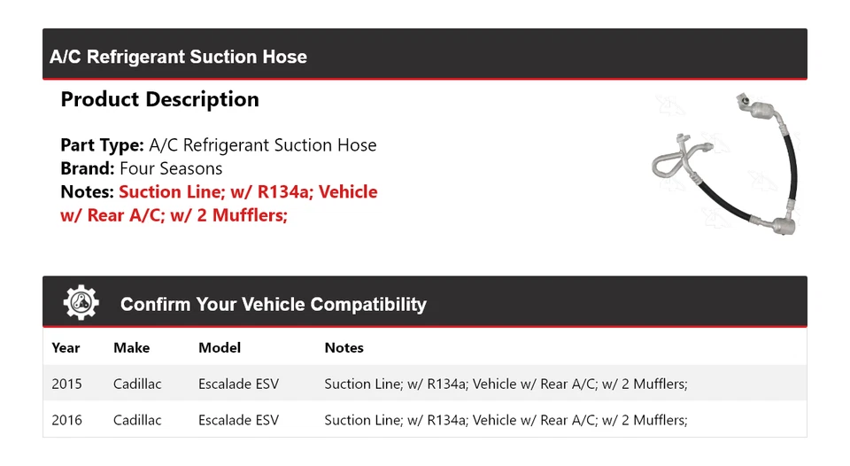 Mangueira de sucção refrigerante 4 estações Cadillac Escalade ESV A/C para 2015-2016 - Imagem 2 de 4