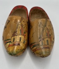 Vintage Dutch Holland Carved Wood Wooden Clogs Shoes Wall Decor Windmill