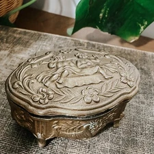 Vintage Gold Ornate Jewelry Trinket Box | Trinket Dish | Antique