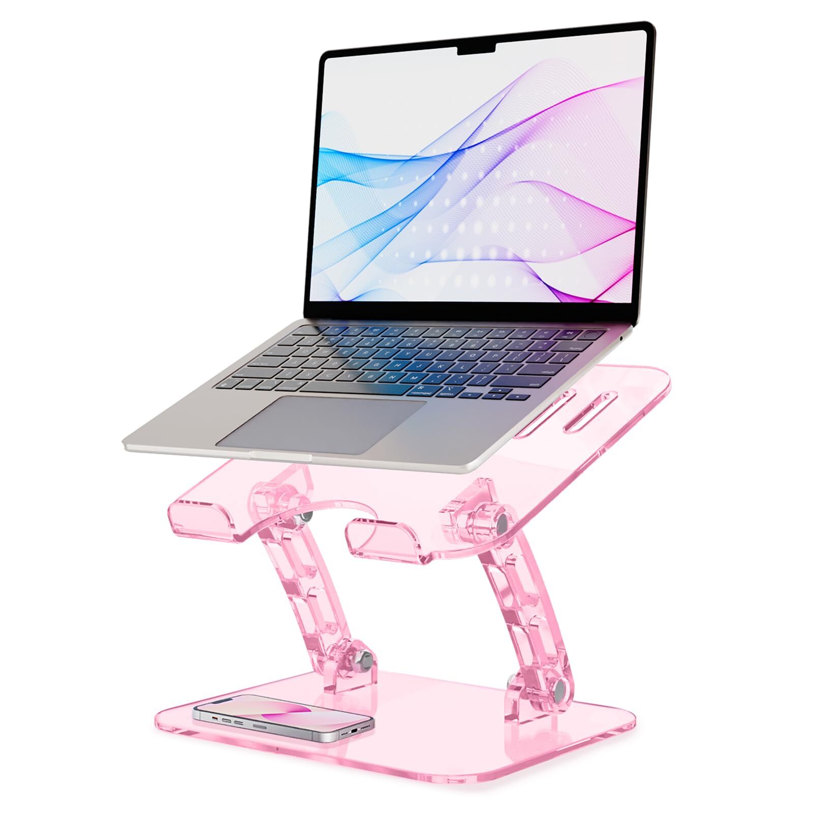 Pink Acrylic Adjustable Laptop StandAdjustable Height Foldable Laptop Riser f...