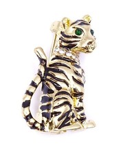 Gold Diamante Sitting Tiger Cat Fashion Brooch Pin Brand New FREE P&P