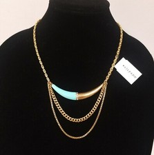 SILPADA BRASS GOLD TONE 3 LAYERS CHAIN,CRYSTALS,BLUE TURQUOISE CHARM NECKLACES