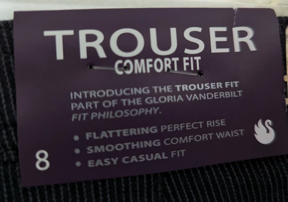NWT Gloria Vanderbilt Comfort Fit Charcoal Gray Trouser Size 8 Soft Corduroy - Image 4 of 4