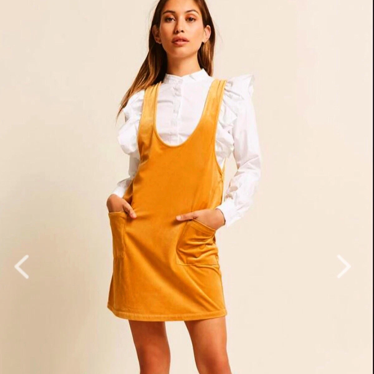 Mustard yellow top pinafore dress