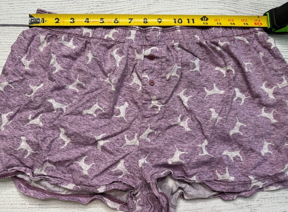 Lindo pijama de franela rosa Victoria's Secret para dormir corto cuadrado púrpura logotipo de perro L Foto 3 de 4