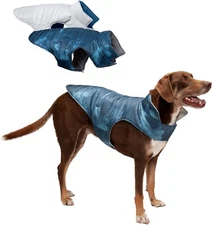 FurHaven Pet Products Reflect Reverse Puffer Jacket, Blue Watercolor, L, New L2