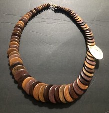 Vintage Exotic Wood Disc Bead Necklace Graduated 22 Retro Boho Bohemian NWT