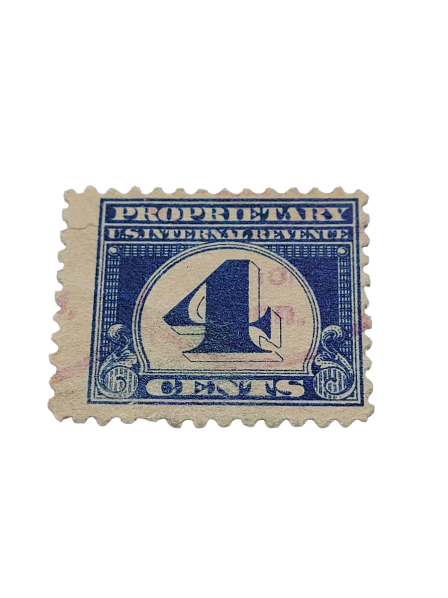 US Revenue Stamp RB68 1919 4 Cent Proprietary Stamp - See