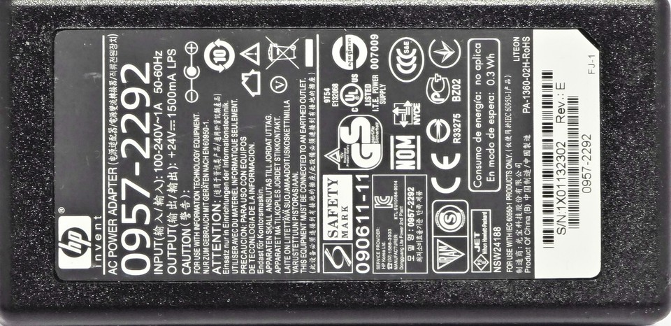 Genuine HP AC Power Adapter 0957-2292 +24V 1500mA for ScanJet Printers ...