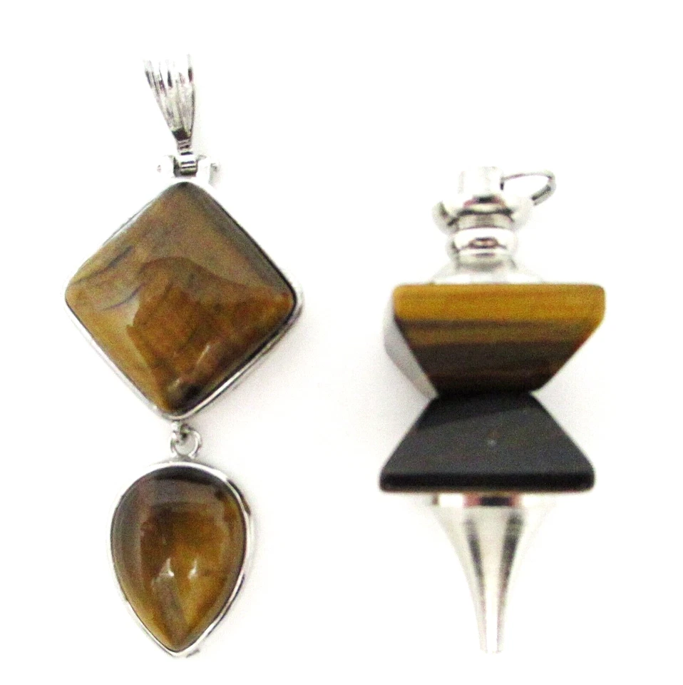 2 натуральные подвески с тигровым глазом 60x25 мм и 45x16 мм - Изображение 2 из 3