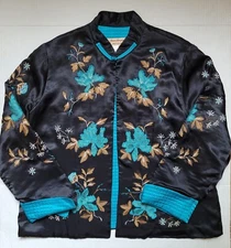 NORM THOMPSON Women's 100% Silk Embroidered Jacket Size Petite Medium Wear Art