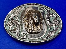 Raised Indian Chief Head in Feather Headdress Vintage Western Belt Buckle