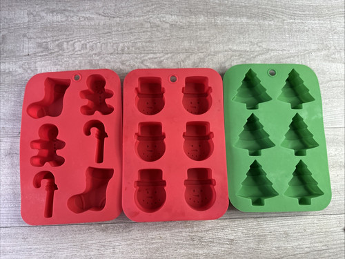 Lot Of 3 Silicone Christmas Tree Snowman Holiday Cake Mold Soap Making 6 Cavity