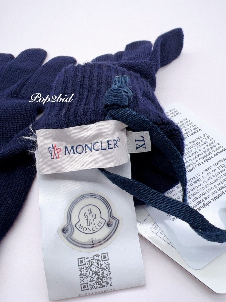 NWT 100% Authentic Moncler Stripe-Cuff Knitted Wool Gloves in Navy