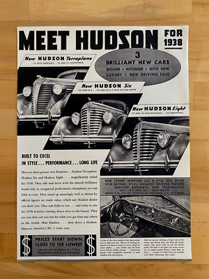 1937 Print Ad Hudson For 1938 TERRAPLANE HUDSON SIX HUDSON EIGHT