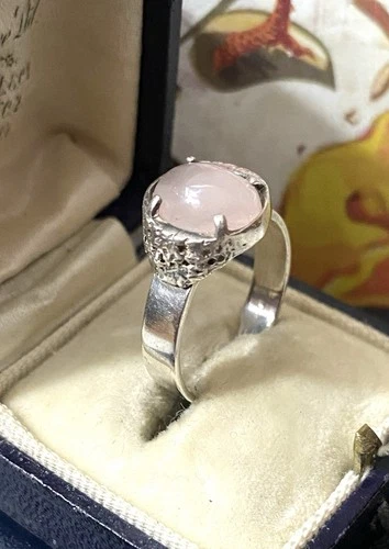 Vintage MMD Magnus Maximus Designs 925 Silver Rose Quartz Modernist Ring Size O