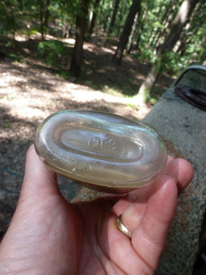 MASSACHUSETTS WHISKEY FLASK-Half Pint-Hanover Rye-Boston-Label-Embossed-1890s