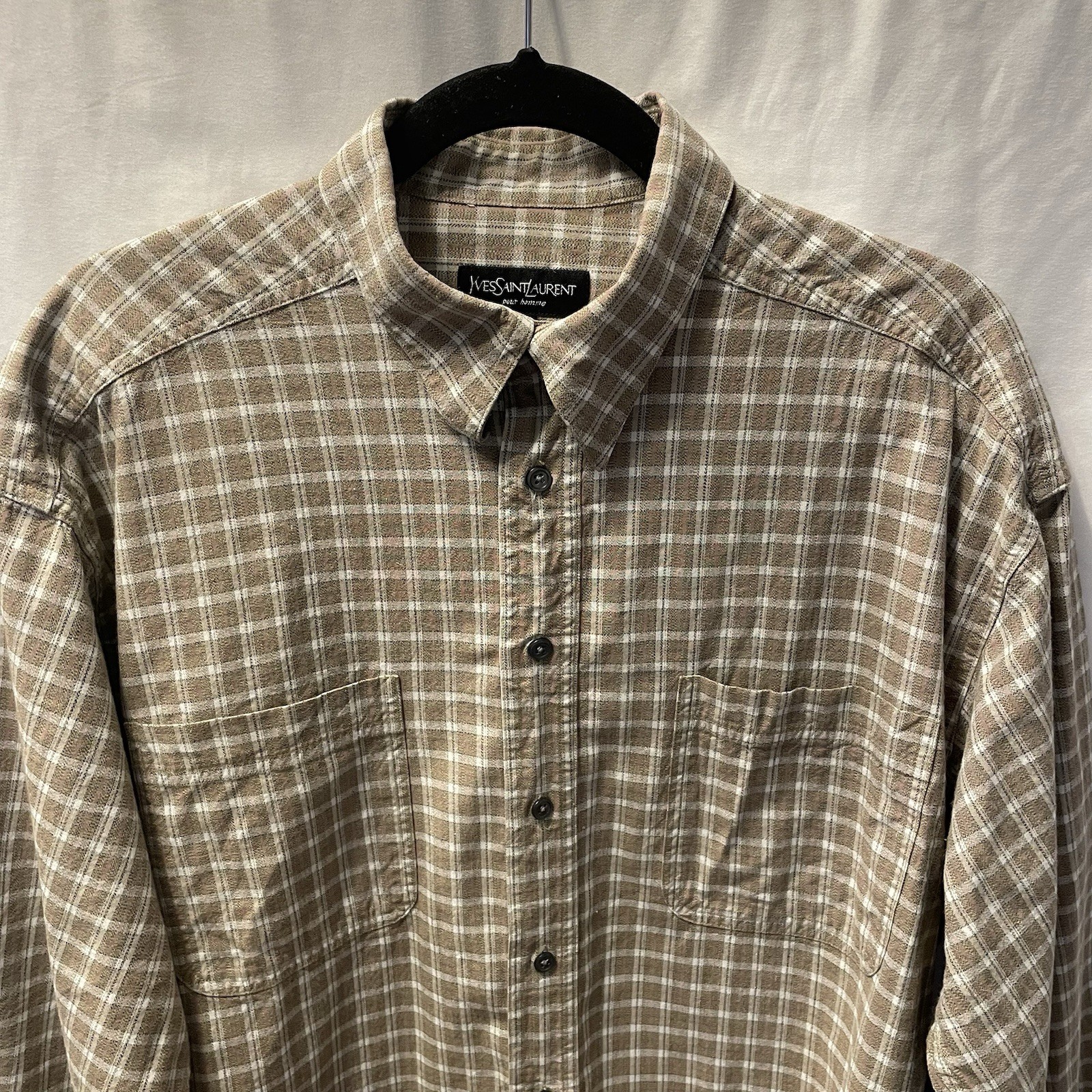 Camicia Yves Saint Laurent Pour Homme manica lunga abbottonata a quadri taglia large YSL