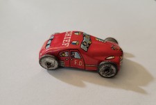 Vintage Miniature Tin Litho Japan Fire Chief Car Red With Wheels 1 3/4  Long Toy