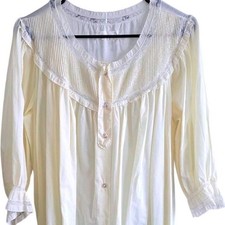 Barbizon Janice Nightgown Yellow Lace Pleated Button Front 3/4 Sleeve M