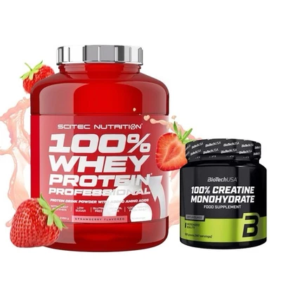 Protein 100 % Whey 2350g Scitec Nutrition Erdbeere + Biotech USA Creatine 300 gr - Bild 1 von 2
