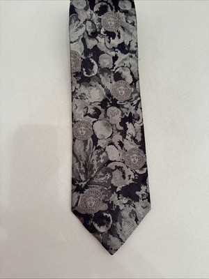 Versace Herren Krawatte Luxuskrawatte 100% Seide 100% Original - silber schwarz