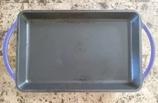 CROFTON Cast Iron 2 Handle 1" Deep Smooth Griddle 8 x 12 In Glazed Purple Bottom