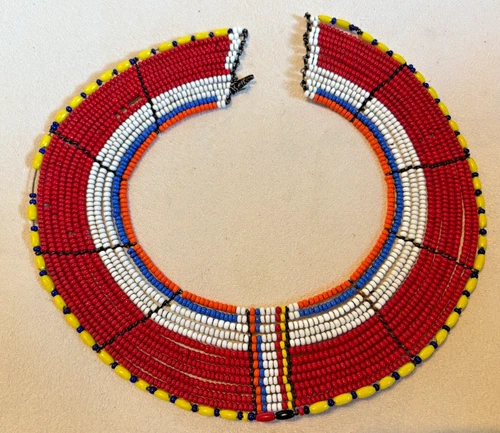 Maasai Beaded Collar Necklace Worn by Kenyan and Tanzanian People Vintage