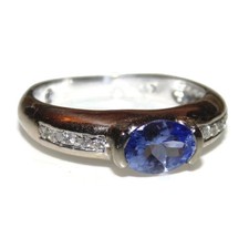 Vintage Natural Oval Tanzanite Diamonds Sides 14K White Gold Ring Jewelry Size 6