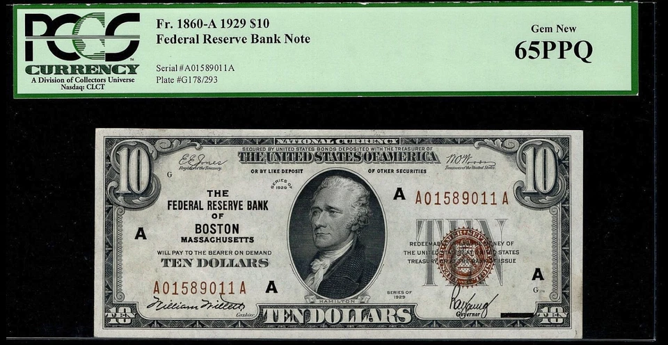 1929 $10 Fr. 1860-A Federal Reserve Note Boston District PCGS 65 PPQ GEM NEW AHC - Image 4 of 4