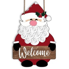 Merry Christmas Decoration Santa Welcome Wooden Door Wall Hanging Sign Xmas Gift