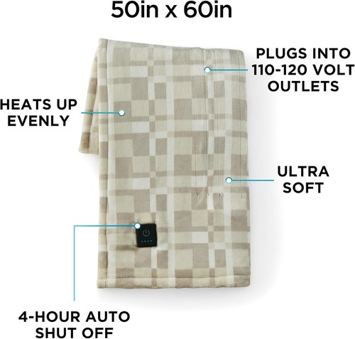 Brookstone Cozy Heated Plush Throw - 50x60 - Chic Plaid - Picture 5 of 5