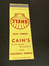 Vintage Georgia Matchbook “Cain’s - Shell Gasoline” Dahlonega