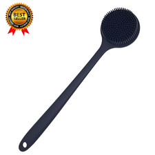Back Scrubber for Shower Soft Silicone Bath Body Brush with Long Handle Black 