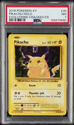 2016 POKEMON XY EVOLUTIONS CRACKED ICE #35 PIKACHU-HOLO PSA 7