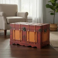 Large Wooden Storage Trunk Antique Style Decorative Coffee Table Artifacts