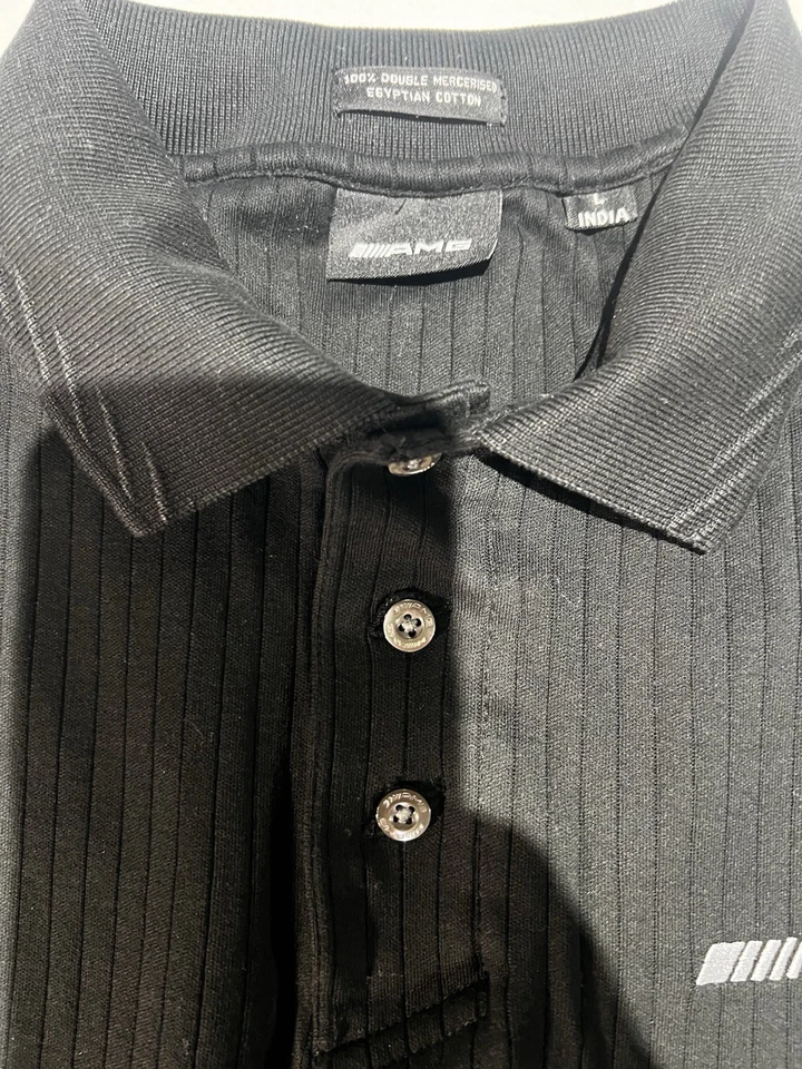 梅赛德斯奔驰 AMG Polo 衫黑色长袖埃及棉男式 L 大号 — 第 4/4 张图片