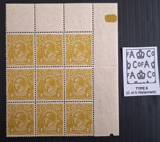 1924 Australia Positional Blk 9X4d Greenish Olive KGV stamps MCCAWMK MUH $1350.