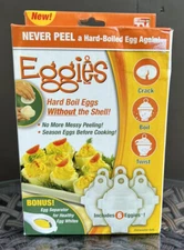 NIB Eggies 6 Pack Egg Cooker Hard Boiled Eggs with the Shell Bonus Egg Separator