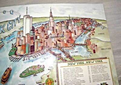 VINTAGE LOVELY ILLUSTRATED MAP OF NEW YORK MANHATTAN QUEENS VINTAGE LOVELY ILLUSTRATED MAP OF NEW YORK MANHATTAN QUEENS