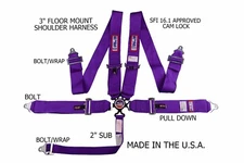RJS SFI 16.1 CAM LOCK 5 PT SEAT BELT HARNESS FLOOR MOUNT BOLT IN PURPLE 1034108