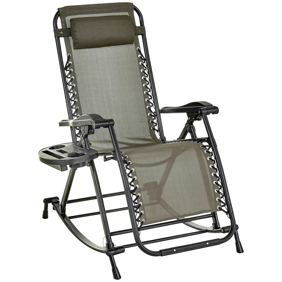 Rocking Garden Rocking Chair Foldable Recliner Lounge Seat Canopy Cup Tray Grey