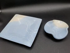 Pottery Shed Reilly Blue Beige Trinket Plate Bowl Dish Studio Pottery 2 Pc Set