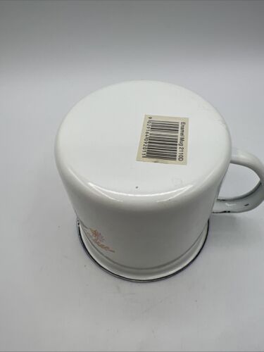 Taza vintage esmaltada floral con ribete azul - Imagen 9 de 12